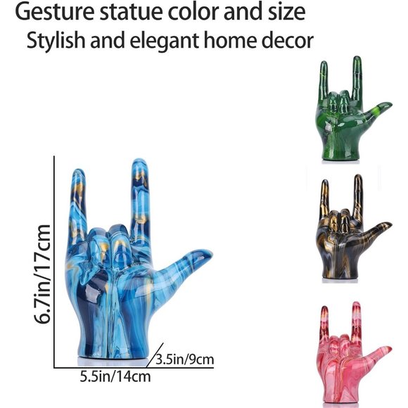 Emerald Green Modern Art Hand I Love Your Gesture Sculpture Home Decor - Picture 2 of 7